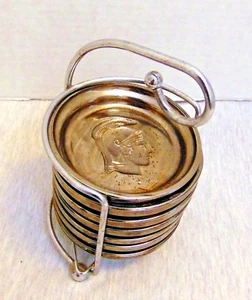 Metal Chrome and Glass Roman Soldier 7 Coaster with Holder 1960's - Picture 1 of 8