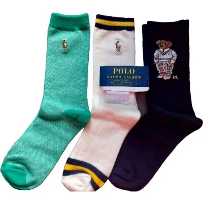 Ralph Lauren Boys Cricket Bear 3 pk socks NWT Gift Uk Size 3 To 5 1/2 - Image 1 of 4