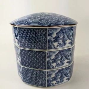 Fitz & Floyd Dim Sum Stacking Bowls Vintage Dragon Porcelain 3 Tier Lid Japanese - Picture 1 of 11