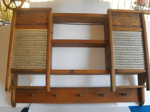 RARE Vintage COUNTRY Washboard Wall Shelf Farmhouse Rustic Cabinet Shelves Rack - Picture 1 of 12