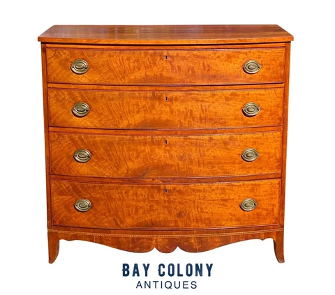 18TH C ANTIQUE MASSACHUSETTS MAHOGANY BOW FRONT DRESSER / CHEST OF DRAWERS Cover