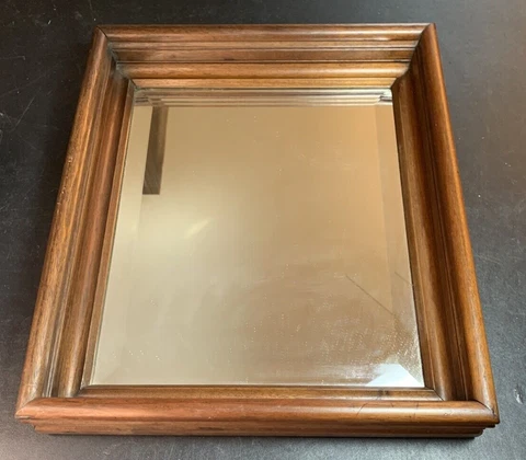 Vintage Wood Frame Beveled Mirror Deep Set Wood Panel Back 15.5"Tall 13.75" Wide Cover