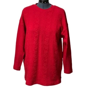 Vintage Paul Harris Pullover Oberteil Damen Large rot strukturiert entspannt 90er Jahre y2K gebraucht, in einwandfreiem Zustand - Bild 1 von 8
