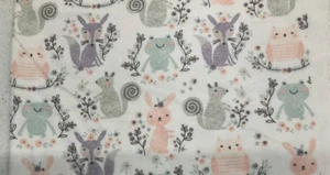 BABY PASTEL WOODLAND ANIMALS ON WHITE FLANNEL, 44" W-- BY THE YARD - Picture 1 of 3
