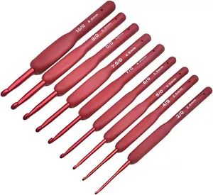 9 Piece RED Crochet Hook Set Complete with GREY Storage Bag Ideal Gift - Picture 1 of 9