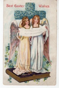 Los mejores deseos de Pascua postal en relieve ángeles himnos Biblia Cruz - Imagen 1 de 2