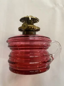 Exceptional Antique Cranberry glass ribbed  Finger Lamp 1880s - Picture 1 of 9