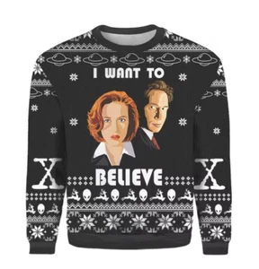 The X File I Want To Believe Ugly Sweater, The X File Ugly Sweater Knitted - Picture 1 of 2