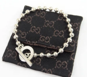 GUCCI Ball Chain Bracelet Silver 925 Italy Free Shipping 23210480400 2 - Picture 1 of 9