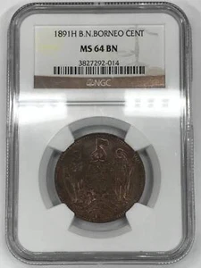 1891 H British North Borneo Cent NGC MS-64 BN - Picture 1 of 6