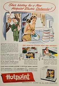 1946 VINTAGE PRINT AD - HOTPOINT DISHWASHER SINK & DISPOSAL AD - COLORFUL WOMAN - Picture 1 of 1