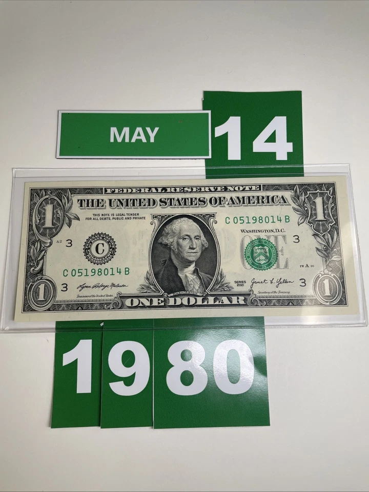 Birthday Note MAY 14 1980 UNCIRCULATED Crisp CONDITION $1 Dollar Bill Fancy 💵 - Image 1 of 4