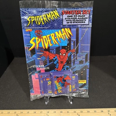 Juego de inicio de álbum de pegatinas Spider Man Panini 1995 sellado 10 paquetes Marvel Foto 1 de 4
