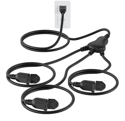  Outdoor Extension Cord with Multiple Outlets, 1 to 3 Splitter (Total 12FT) - Image 1 of 4