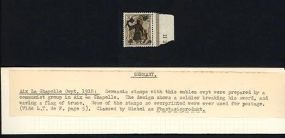 Germany Stamp 1918 3Pf Soldier Air La Chapelle Communist O/P Bogus, MNH OG - Image 1 of 3