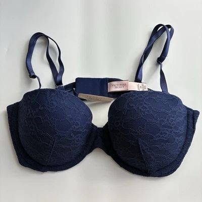 Sujetador push-up Victorias Secret 36B encaje azul con aros multidireccional nuevo con etiquetas Foto 1 de 4