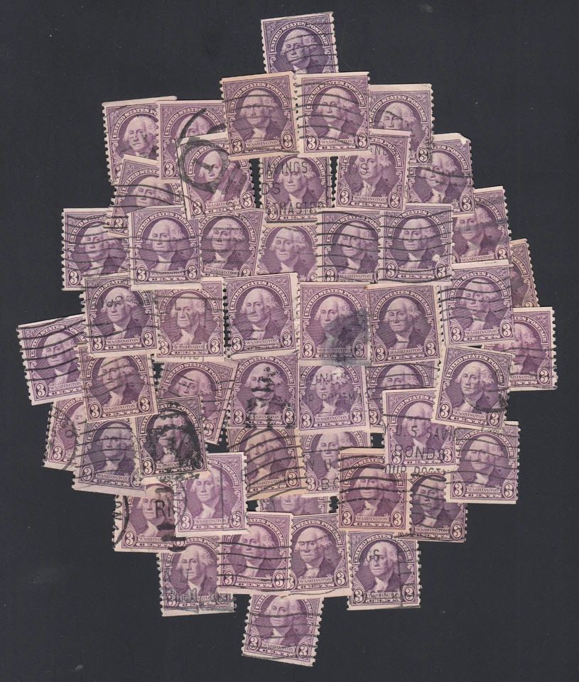 Почтовые марки для рукоделия: 1932 3 цента ВАШИНГТОН, ФИОЛЕТОВЫЕ; 50 ИСПОЛЬЗОВАННЫХ МАРОК - Изображение 1 из 1
