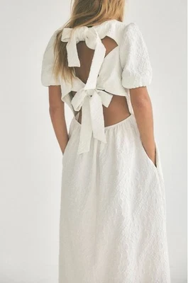 Nuevo con etiquetas Vestido Zara Blanco Jacquard Texturizado Midi Lazo Espalda Talla XS Foto 1 de 4