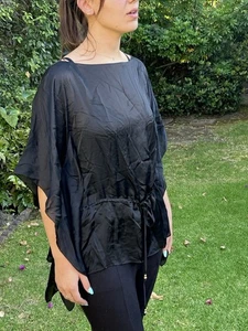 NWT Ralph Lauren XL 100% silk sheer top blouse with drawstring black NEW (READ) - Picture 1 of 18