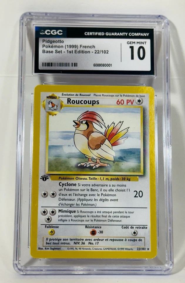Pokemon Roucoups (Pidgeotto) 1st Edition French Base Set CGC 10 - Image 1 of 1