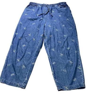 Vintage Denim & Co Pants Womens Large Blue Embroidered Cropped Elastic Waist 90s - Image 1 of 4