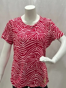 Michael Kors Damen Top XL Rot Weiß Zebra Print Kurzarm Bling Logo Tee - Bild 1 von 6