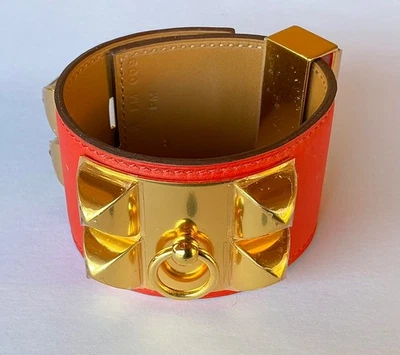Hermes Collier de Chien Tomatenrot Swift Leder Armband Gold Hardware Größe S - Bild 1 von 4