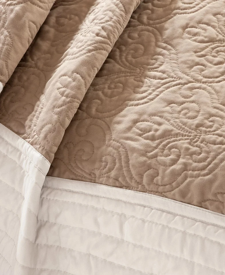 Madison Park King Attingham 7pc Quilted Coverlet Set Beige Fleur -de-lis