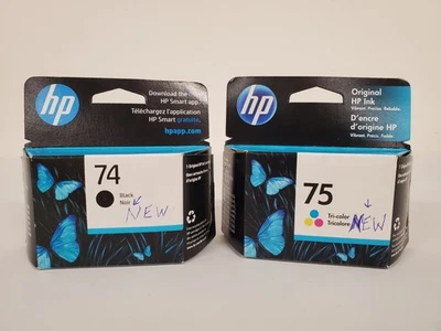 HP 74 черный (4/25) и 75 трехцветный (10/25) чернильный картридж двойной лот из 2  - Изображение 1 из 4