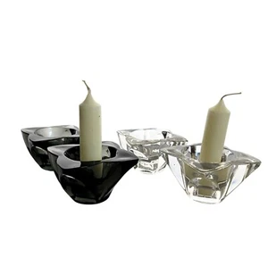 1990s Federal Glass Taper Tealight Candle Holders 4pc Grey Clear vtg - Picture 1 of 7