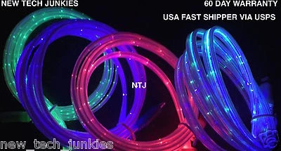 FLAT FLOW MOVING LIGHT LED el charger cable for SAMSUNG GALAXY S7 S6+ MICRO USB - Image 1 of 4