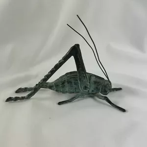 Statuetta cricket cavalletta 6"" ghisa metallo verde lavaggio fermacarte buona fortuna - Foto 1 di 7