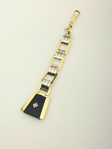 Art Deco 14 ct  Solid Gold Onyx & Diamond Key Chain, Key Ring , Fob