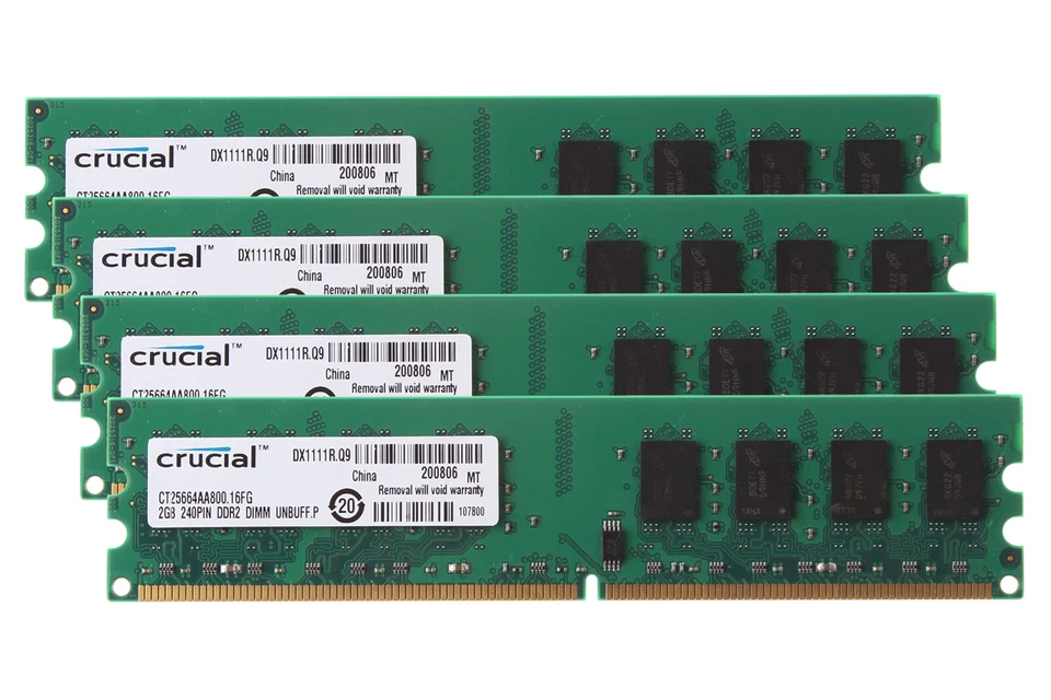 8GB Crucial 4x2GB DDR2 2RX8 PC2-6400 800MHZ CL6 DIMM Desktop Memory RAM 2GB - Image 1 of 4