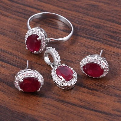 Conjunto de joyas colgantes con anillo de rubí natural a juego para mujer regalo de boda ella Foto 1 de 4
