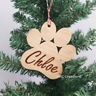 Personalised Pet Christmas Ornament Dog Paw Puppy Memorial ANY NAME Bauble Wood