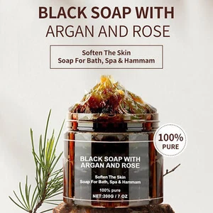 Organic Moroccan Black Soap with Rose in jojoba  Cleansing Brightening Soap - Picture 1 of 8