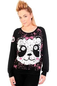 B15 BANNED Cute Panda Punk Rock Goth Popular Motif Long Sleeve Black Sweatshirt - Picture 1 of 4