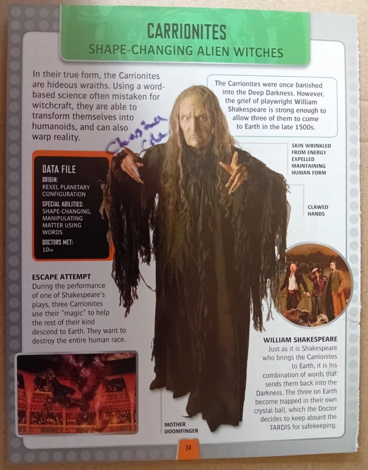 ORIGINAL AUTOGRAPHED DOCTOR WHO BOOK PAGE CHRISTINA COLE Lilith - Image 1 of 1
