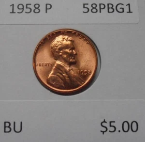 1958 P BU Lincoln Cent, (58PBG1) - Picture 1 of 5