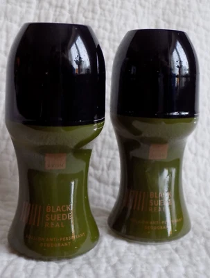 AVON 2 x BLACK SUEDE REAL FOR HIM ROLL ON ANTITRANSPIRANT DEODORANTS je 50ml