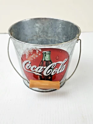  Vintage 2000 Coca-Cola Galvanized Metal Bucket w/ Wooden Handle - Image 1 of 4