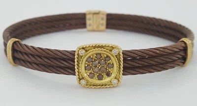 Pulseira Charriol Celtique 3 fileiras cabo diamante 13,8 mm 7,5" ouro 18k 7 aço - Imagem 1 de 4