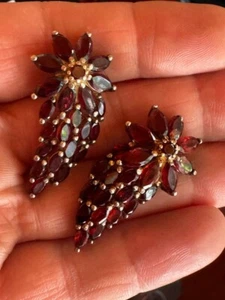 Garnet Vintage 925 Sterling Silver Earrings Women Jewelry - Picture 1 of 12