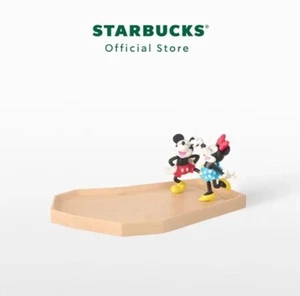 Starbucks Thailand Mickey and Minnie Wooden Tray with Figurine NEW (US SELLER) - Picture 1 of 3