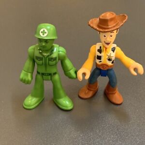 2PCS Fisher Price Imaginext Disney Pixar Toy Story Woody & Green Army Men Figure