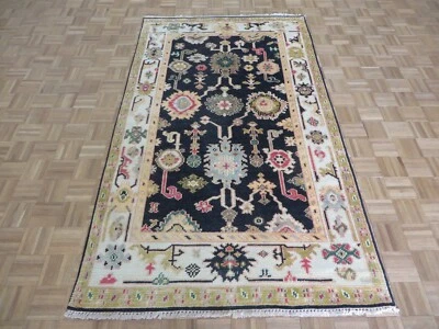 4'11 x 8'3 Hand Knotted Black Colorful Oushak Oriental Rug G15262 - Image 1 of 4
