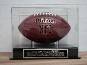 Peyton Manning Football Display Case With A Denver Broncos Engraved Nameplate