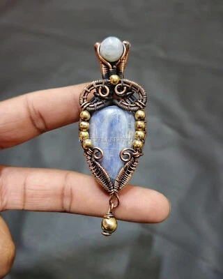 Colgante envuelto en alambre para mamá regalo de cobre joyería hecha a mano piedras preciosas de cianita Foto 1 de 4