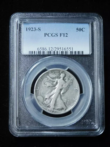1923-S 50C Walking Liberty Half Dollar - PCGS F12 Cover